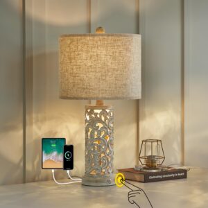 OYEARS Bedside Table Lamps Set of 2 with USB & Night Light, 22'' Dimmable Touch Lamps for Nightstand, Farmhouse Lamps for Bedroom Living Room Home Offce (Bulb Included)
