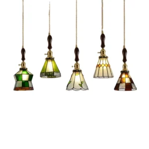 Japanese Retro Style for Dining Room Bedroom Living Room Decorative Lighting Brass Glass Pendant Light