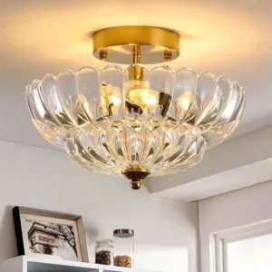 Tsinye Ceiling Light Fixtures with Scalloped Clear Glass Shade Semi Flush Mount for Bedroom Bathroom Living Room Decor