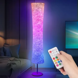 Modern Iron Fabric Lampshade Floor Lamp with E27 Base LED RGB Dimming for Bedroom Living Room Decor